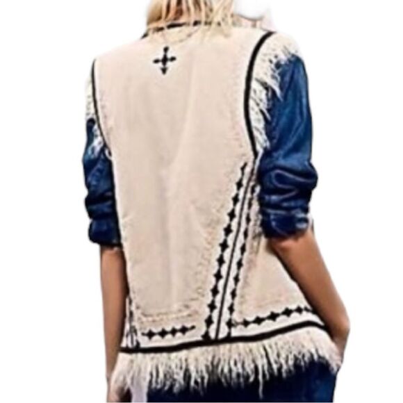 NWT Free People Boho Embroidered Faux Fur Vest in Almond Size XS - Picture 10 of 10